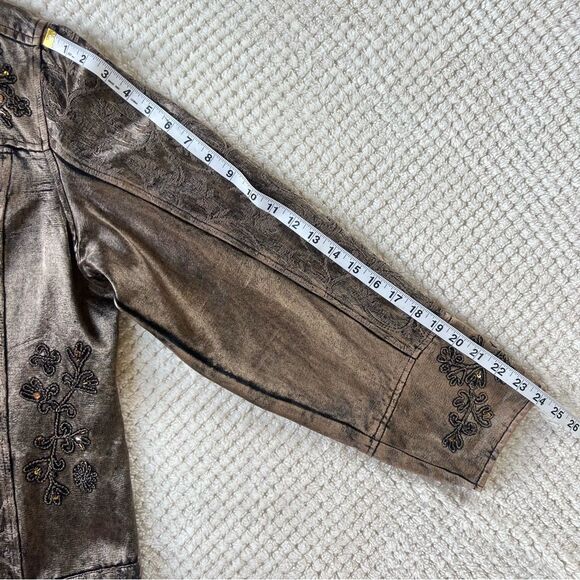 Coldwater Creek Burnout Art to Wear Mocha Embroidered Denim Jacket Size XL - Picture 14 of 15